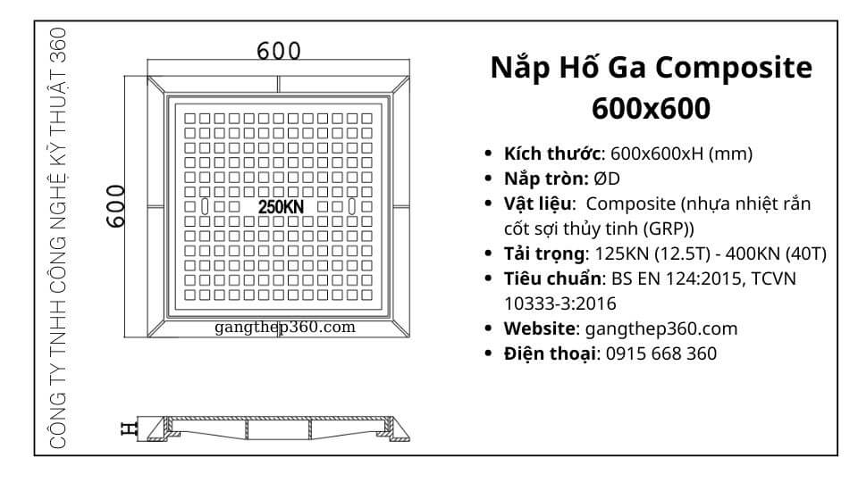 nắp hố ga composite 600x600