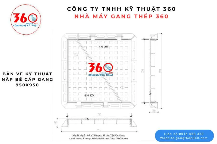 Nắp bể cáp gang 950x950