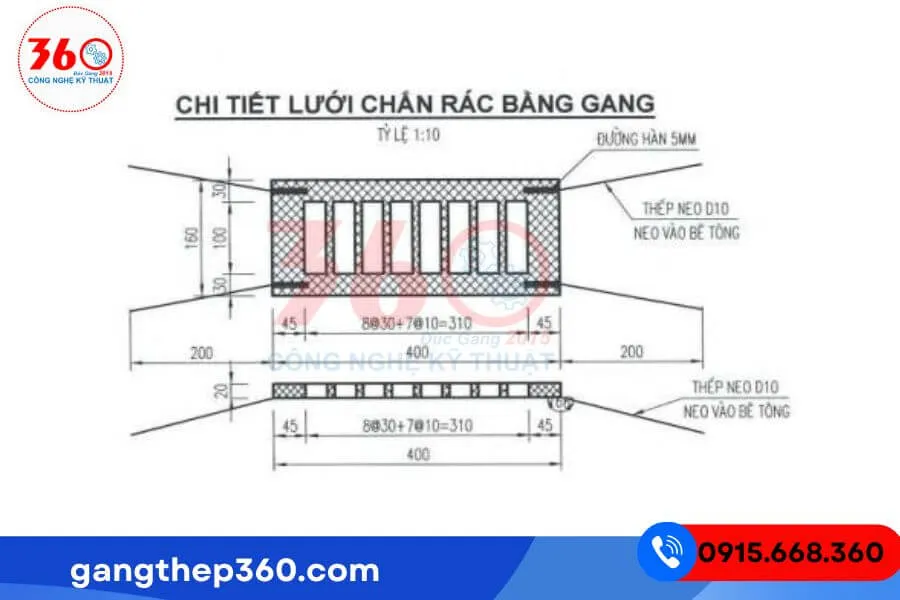 Lưới chắn rác gang 400x160