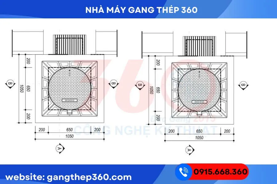 Nắp hố ga gang 850x850 tại Hưng Yên