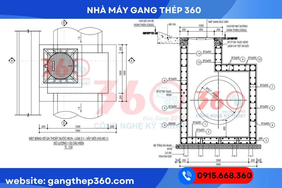 Nắp hố ga gang 850x850 tại Khánh Hòa