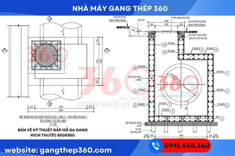 Nắp hố ga gang 850x850 tại Tây Ninh