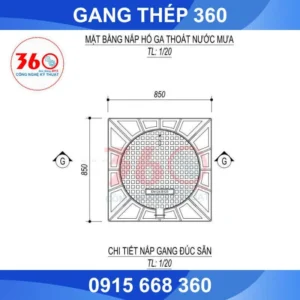 Nắp hố ga gang khung âm 850x850