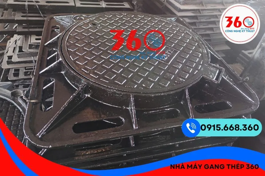 Nắp hố ga gang khung âm 850x850
