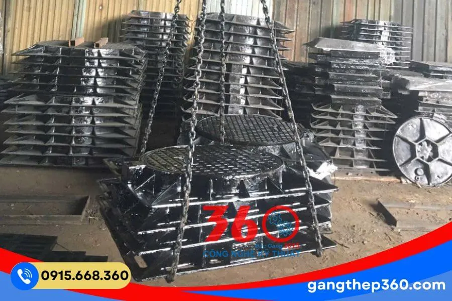 Nắp hố ga gang khung âm 850x850