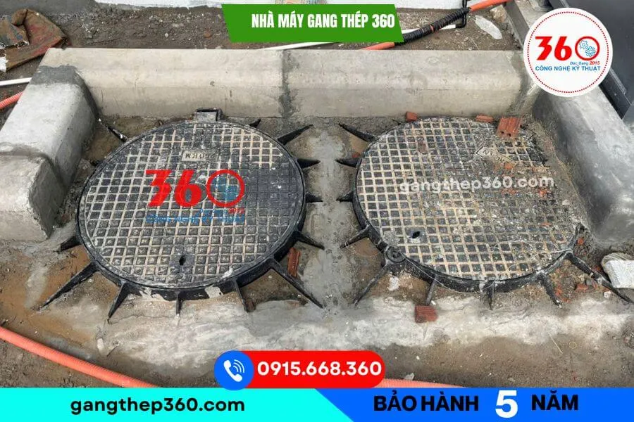 Nắp hố ga gang khung âm 900x900