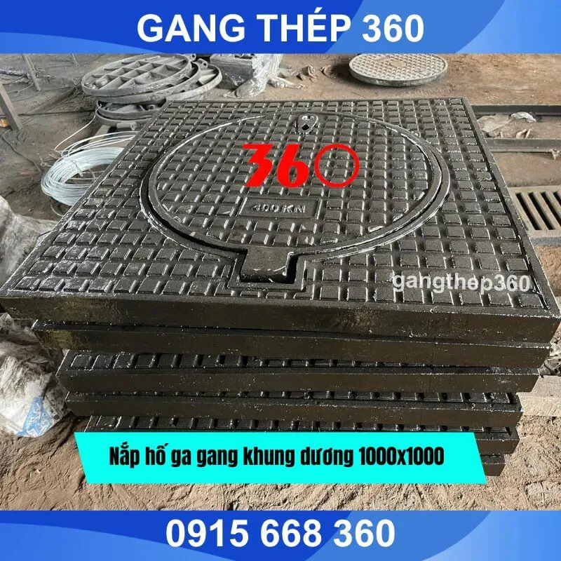 Nắp hố ga gang khung dương 1000x1000