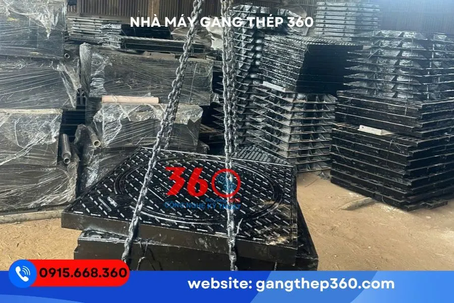 Nắp hố ga gang khung dương 900x900