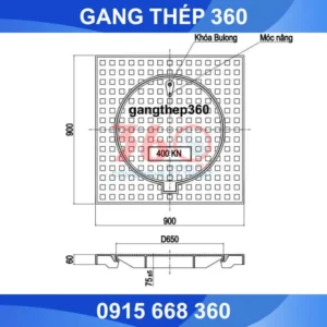 Nắp hố ga gang khung dương 900x900