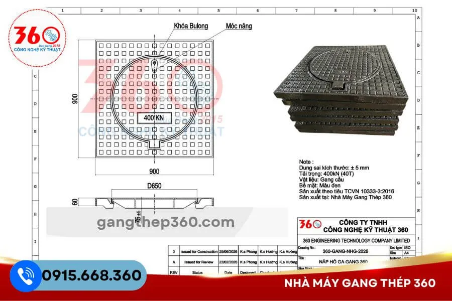 Nắp hố ga gang khung dương 900x900