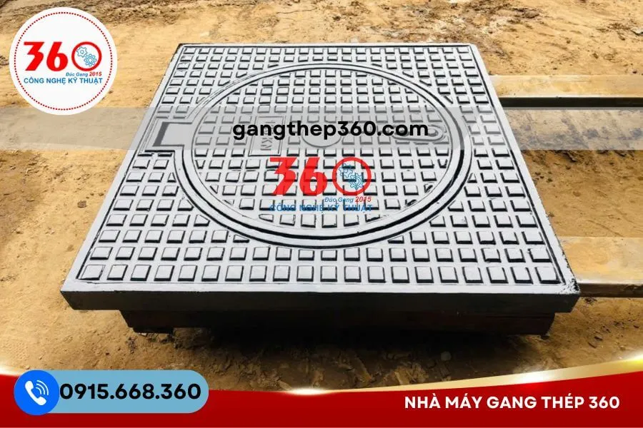 Nắp hố ga gang khung dương 900x900