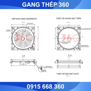 Nắp hố ga gang thoát nước 900x900