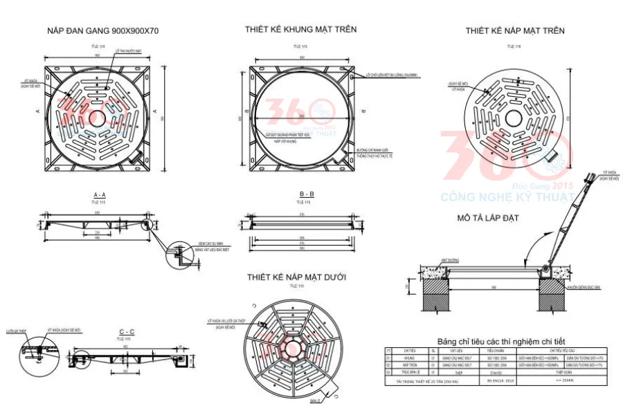 Nắp hố ga gang thoát nước 900x900